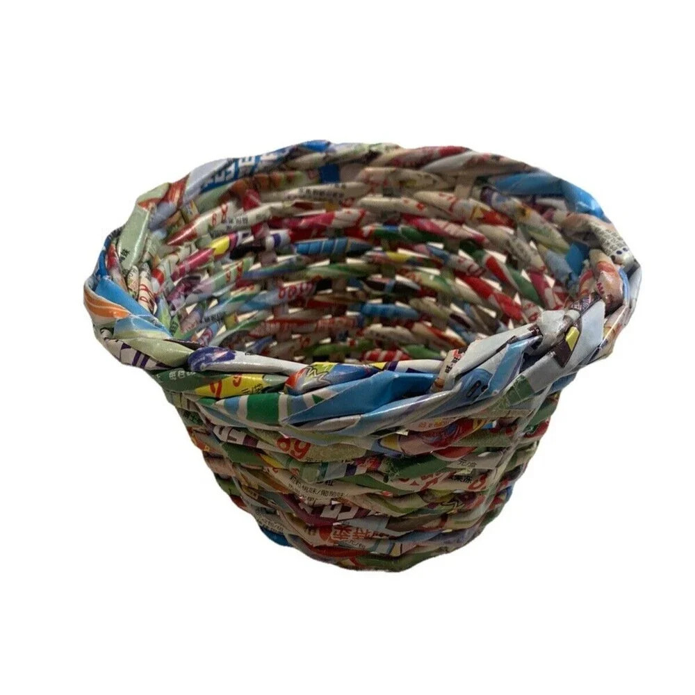 Up cycled Magazine Recycled Paper Weave Basket Planter Pot Holder Boho Unique - Picture 1 of 8